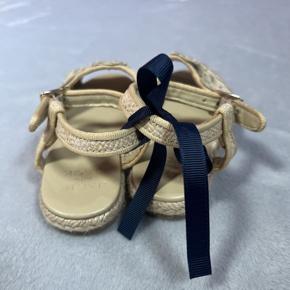 Janie and Jack Sandals Girls 8 Toddler Tan Flower Espadrille Straw Shoes Summer - Picture 3 of 8